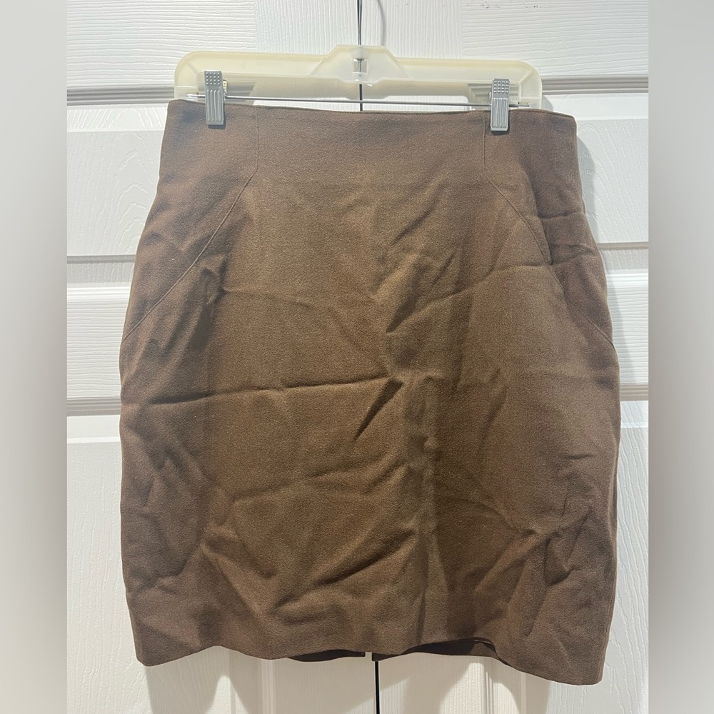 Vintage 80s - 90s  Lily Chao 100% Wool Brown Pencil Skirt Size 14